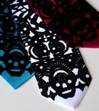 Papel Picado Neckties. Black on white, turquoise, and fuchsia.