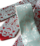 Day of the Dead Custom wedding set: Aqua ink on narrow ivory and crimson.