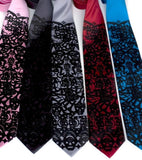 Day of the Dead ties. Black on pink, charcoal, silver, crimson and electric blue.