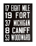 Black and white Detroit Bus Scroll Sign, Poster Art Print