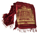 Detroit Opera House & Hudson's linen-weave pashmina scarf, by Cyberoptix. Ruby and gold
