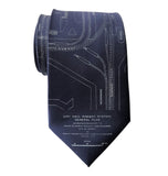 Proposed Detroit Subway Map Print Necktie, Pale Grey on Navy Tie, by Cyberoptix