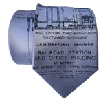 Steel Blue Detroit Train Station Blueprint Tie, by Cyberoptix