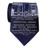 Navy Blue MCS Train Station Blueprint Necktie, by Cyberoptix