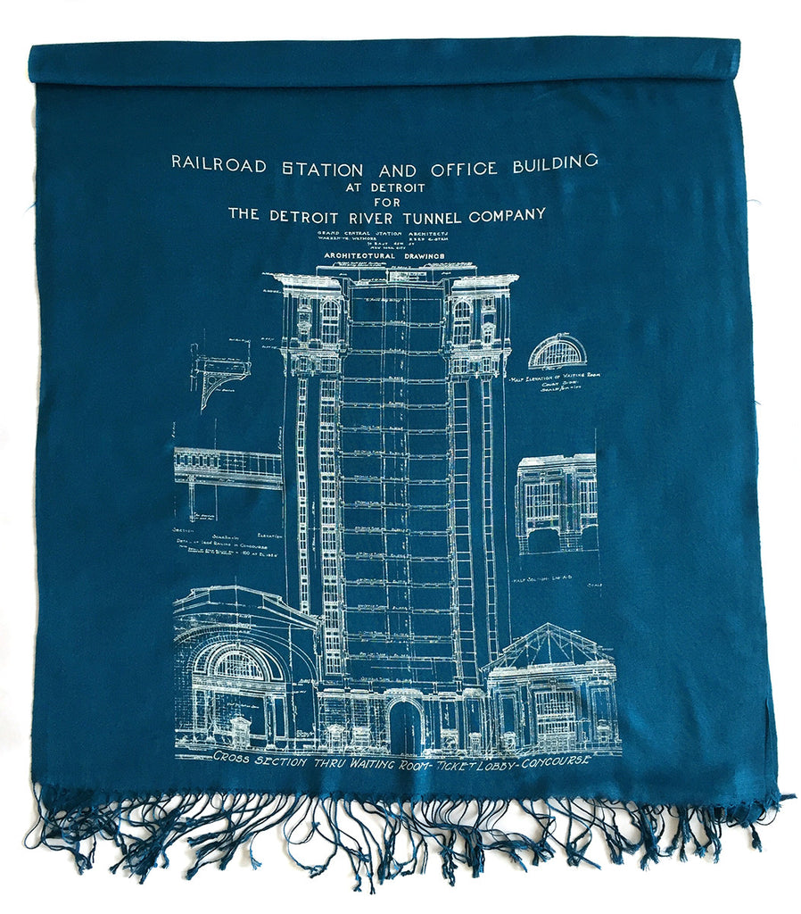 Cyberoptix TieLab Blueprint Bamboo Scarf. Cass Tech Detroit Pashmina