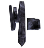 Historic 1940's Detroit City Flag Necktie with coordinating pocket square, black on gunmetal. by Cyberoptix