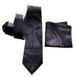1940's Detroit City Flag Necktie & Pocket Square, Black on Charcoal Grey Tie, by Cyberoptix