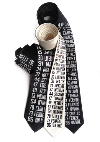 Bus Scroll Necktie: All Detroit Routes, Silk