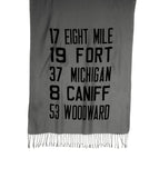 Grey Detroit Bus Scroll pashmina scarf