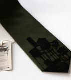 Water Towers Necktie, by Cyberoptix. Black on olive microfiber.