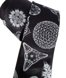 Diatom tie by Cyberoptix. Silver on black.