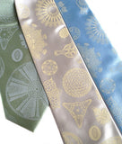 Diatom Necktie: Ice on seafoam, ivory-cream on platinum, ice on sky blue.