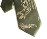 Sage green Dinosaur Skeleton kids clip on tie