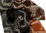 Dinosaur neckties. Warm cream on black, olive, cinnamon, dk brown microfiber.