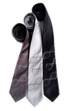 DNA Silk Necktie: Silver on charcoal; black on silver; silver on black.