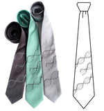 DNA Silk Necktie: Silver on charcoal; black on mint; black on silver.