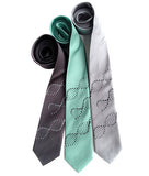 DNA Silk Necktie: Silver on charcoal; black on mint; black on silver.