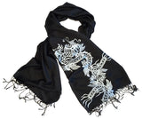 Dragon Print Scarf, silver on black. By Cyberoptix