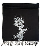 Black Chinese Dragon Print Scarf, silver on black. By Cyberoptix