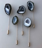 Druzy Agate Geode Lapel Pin, raw stone stick pin