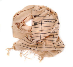 Library Date Due Card Scarf. Linen-weave pashmina