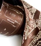 Detroit Map Neckties: Eastern Market. Tan print on dk brown - Roasted Coffee.