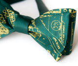 Pea green ink on an emerald bow tie.