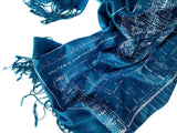 Eastern Market Map scarf. White ink on cobalt pashmina.