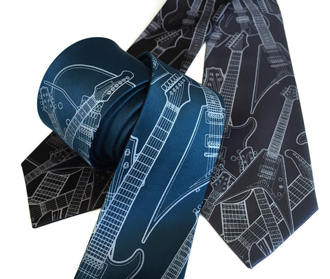 Electric Guitar necktie. Retro guitars tie
