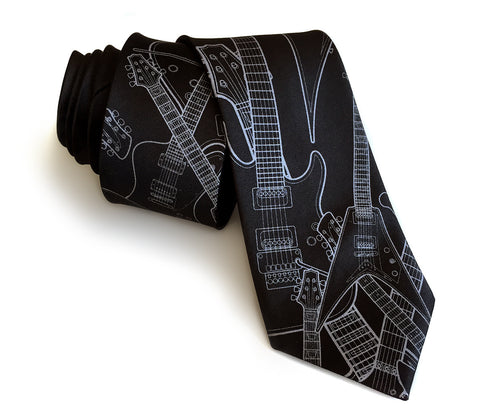 Electric Guitar necktie. Silk guitar tie.