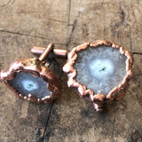 Clear White Solar Quartz Stalactite Slice Cufflinks, electroformed copper