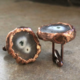 Clear White Solar Quartz Stalactite Slice Cufflinks, electroformed copper