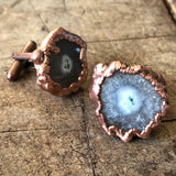 Clear White Solar Quartz Stalactite Slice Cufflinks, electroformed copper