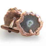 Clear White Solar Quartz Stalactite Slice Cufflinks, electroformed copper