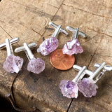 Elestial Amethyst Point Cufflinks, raw stone crystal cuff links