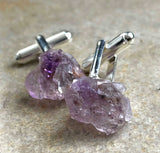 Elestial Amethyst Point Cufflinks, raw stone crystal cuff links