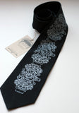 Straight 3 Silk Necktie. Silver ink on black silk.