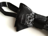Engine Rosette bow tie: Silver on black.