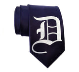 Old English D necktie: white on navy tie, by Cyberoptix