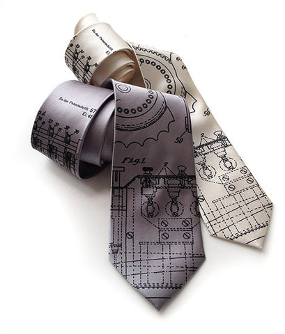 Enigma Machine Necktie, cryptographic patent drawing tie.