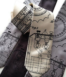 Enigma Machine Necktie. Black ink on cream, silver, charcoal.