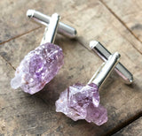 Amethyst Point Cufflinks, raw stone crystal cuff links