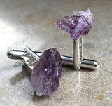 Elestial Amethyst Point Cufflinks, raw stone crystal cuff links