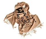 Eye Chart scarf: black on sand.