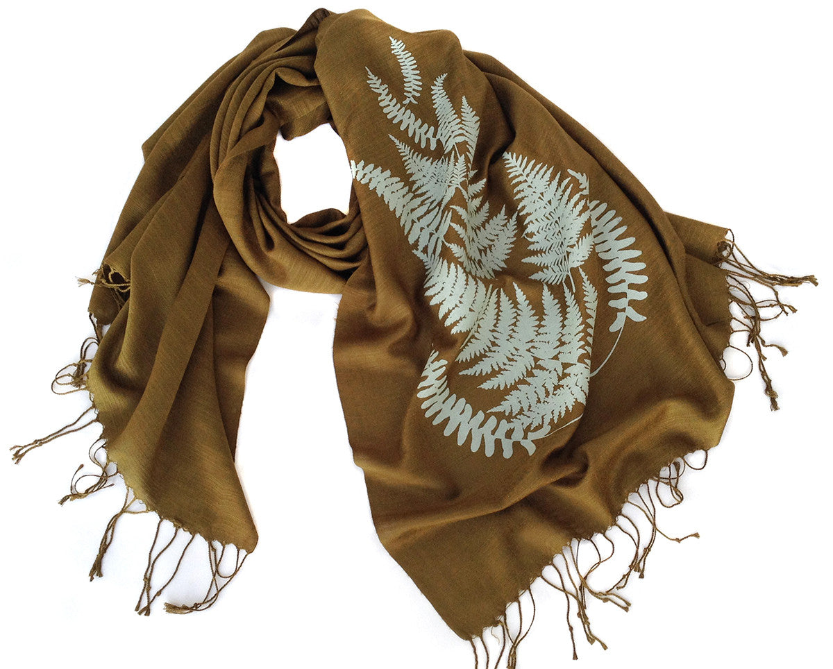 その他 Fab Scarf for a Scarf Fern Print Scarf, Linen Weave Pashmina