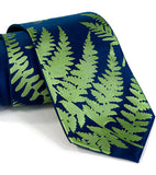 Fern necktie: Chartreuse ink on french blue.