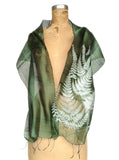  Sage ink on olive silk scarf.