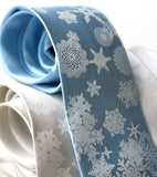 Snowflake Necktie. White on sky blue.
