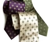 Fleur-de-lis neckties by cyberoptix. Eggplant, cream, olive. Antique brass print.