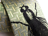 Green Fly Print Necktie, Limited Edition Luxe Silk Tie, By Cyberoptix